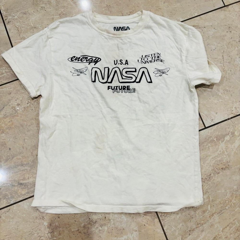 NASA Kids Graphic T-Shirt White Space Core Cyber Y2K Optical Illusion Size M 8